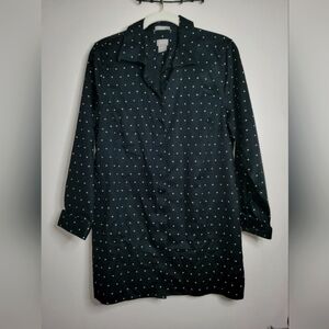 Chico's (Sz 1/M/8) Black & Tan Heart Monogram Slip Pockets Button-Up Tunic Shirt